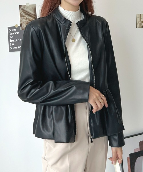 Futier land(フューティアランド)の「ウエストフリルシングルライダース(ライダースジャケット・レディース・ブラック/アイボリー・SMALL/MEDIUM/LARGE)」の10枚目の写真