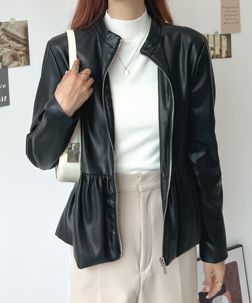 Futier land(フューティアランド)の「ウエストフリルシングルライダース(ライダースジャケット・レディース・ブラック/アイボリー・SMALL/MEDIUM/LARGE)」の11枚目の写真