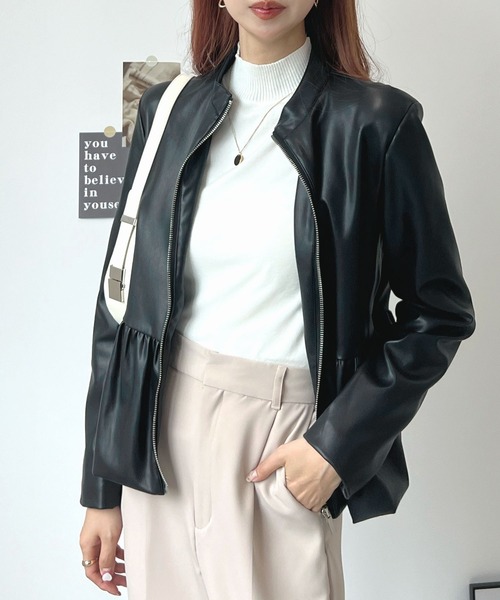 Futier land(フューティアランド)の「ウエストフリルシングルライダース(ライダースジャケット・レディース・ブラック/アイボリー・SMALL/MEDIUM/LARGE)」の12枚目の写真