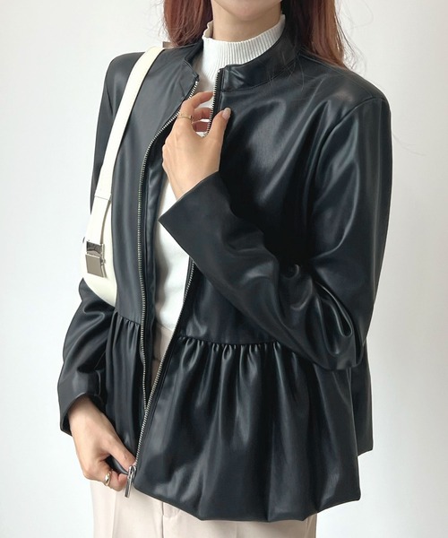 Futier land(フューティアランド)の「ウエストフリルシングルライダース(ライダースジャケット・レディース・ブラック/アイボリー・SMALL/MEDIUM/LARGE)」の13枚目の写真