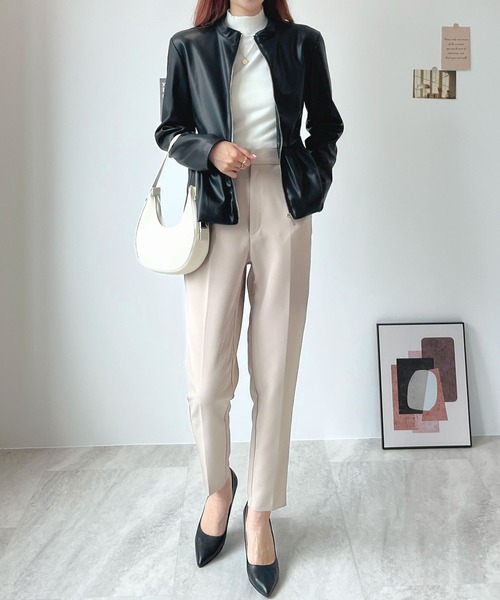 Futier land(フューティアランド)の「ウエストフリルシングルライダース(ライダースジャケット・レディース・ブラック/アイボリー・SMALL/MEDIUM/LARGE)」の15枚目の写真