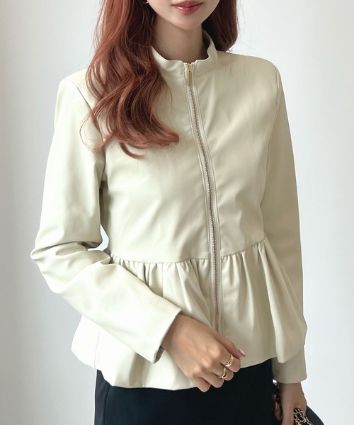 Futier land(フューティアランド)の「ウエストフリルシングルライダース(ライダースジャケット・レディース・ブラック/アイボリー・SMALL/MEDIUM/LARGE)」の21枚目の写真