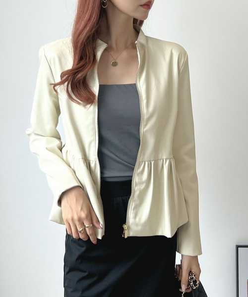 Futier land(フューティアランド)の「ウエストフリルシングルライダース(ライダースジャケット・レディース・ブラック/アイボリー・SMALL/MEDIUM/LARGE)」の22枚目の写真