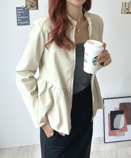 Futier land(フューティアランド)の「ウエストフリルシングルライダース(ライダースジャケット・レディース・ブラック/アイボリー・SMALL/MEDIUM/LARGE)」の17枚目の写真