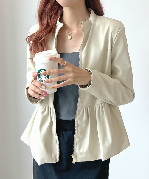 Futier land(フューティアランド)の「ウエストフリルシングルライダース(ライダースジャケット・レディース・ブラック/アイボリー・SMALL/MEDIUM/LARGE)」の18枚目の写真