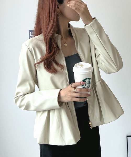 Futier land(フューティアランド)の「ウエストフリルシングルライダース(ライダースジャケット・レディース・ブラック/アイボリー・SMALL/MEDIUM/LARGE)」の16枚目の写真