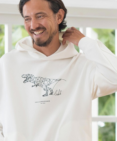 CALL&RESPONSE（コールアンドレスポンス）の「mpa3524-ティラノサウルス-プリントパーカー-ダンボールニット（パーカー・メンズ・ブラック/ホワイト・2/4/5）」の2枚目の写真