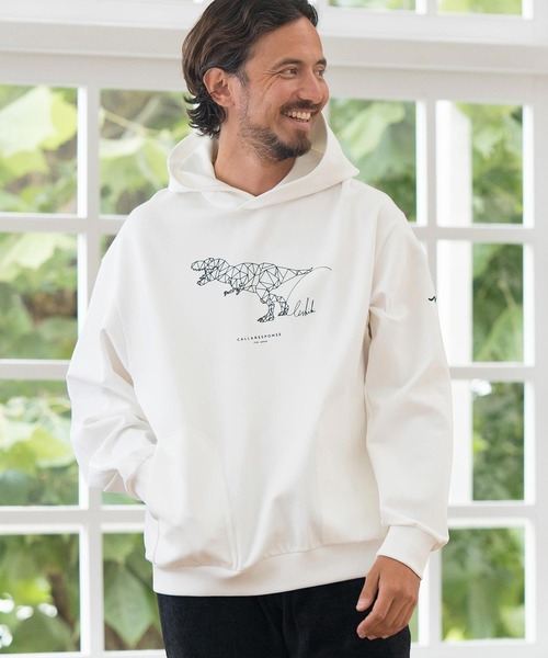 CALL&RESPONSE（コールアンドレスポンス）の「mpa3524-ティラノサウルス-プリントパーカー-ダンボールニット（パーカー・メンズ・ブラック/ホワイト・2/4/5）」の3枚目の写真