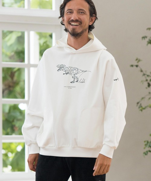 CALL&RESPONSE（コールアンドレスポンス）の「mpa3524-ティラノサウルス-プリントパーカー-ダンボールニット（パーカー・メンズ・ブラック/ホワイト・2/4/5）」の4枚目の写真