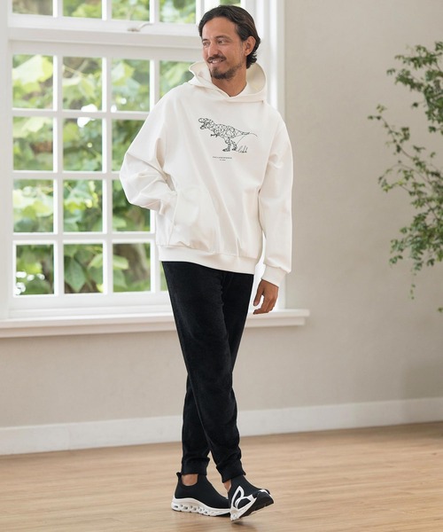 CALL&RESPONSE（コールアンドレスポンス）の「mpa3524-ティラノサウルス-プリントパーカー-ダンボールニット（パーカー・メンズ・ブラック/ホワイト・2/4/5）」の5枚目の写真