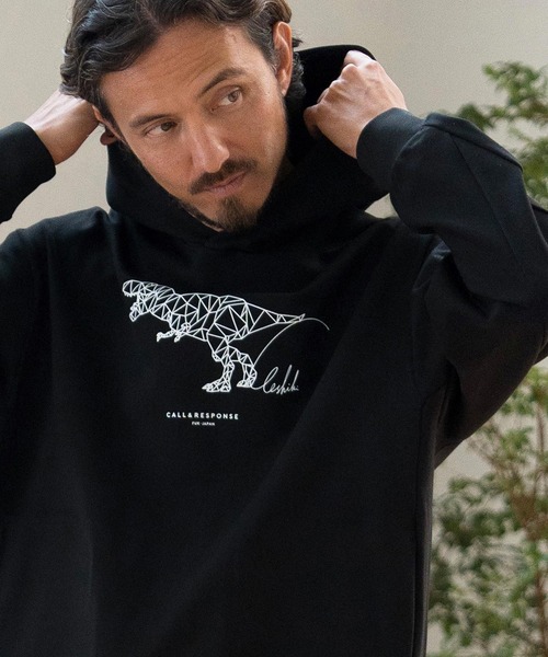 CALL&RESPONSE（コールアンドレスポンス）の「mpa3524-ティラノサウルス-プリントパーカー-ダンボールニット（パーカー・メンズ・ブラック/ホワイト・2/4/5）」の8枚目の写真