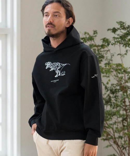 CALL&RESPONSE（コールアンドレスポンス）の「mpa3524-ティラノサウルス-プリントパーカー-ダンボールニット（パーカー・メンズ・ブラック/ホワイト・2/4/5）」の9枚目の写真