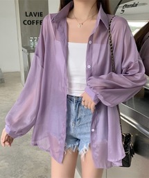 チュールボリュームスリーブシアーシャツ