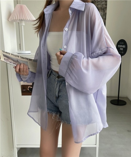 H.TOKYO(エイチトウキョウ)の「チュールボリュームスリーブシアーシャツ(シャツ/ブラウス・レディース・ホワイト/ベージュ系/ブラック/ダークパープル/グレー・FREE)」の18枚目の写真
