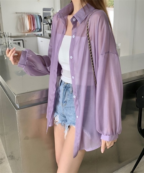 H.TOKYO(エイチトウキョウ)の「チュールボリュームスリーブシアーシャツ(シャツ/ブラウス・レディース・ホワイト/ベージュ系/ブラック/ダークパープル/グレー・FREE)」の19枚目の写真