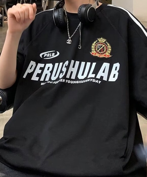 NOWLE(ノウル)の「【NOWLE】エンブレム ワッペン付き ライン柄 コットン ゲームシャツ(Tシャツ/カットソー・メンズ・ホワイト/ブラック/レッド・X-LARGE/LARGE/MEDIUM)」の9枚目の写真