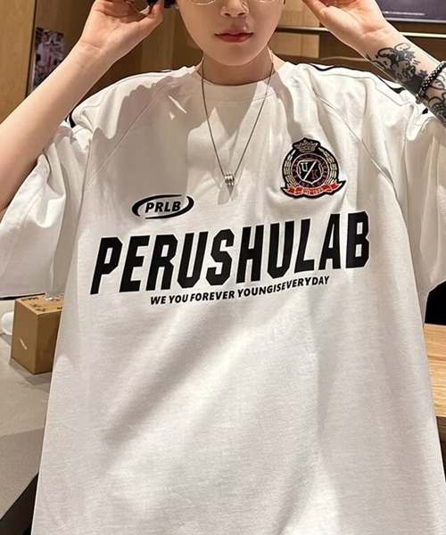 NOWLE(ノウル)の「【NOWLE】エンブレム ワッペン付き ライン柄 コットン ゲームシャツ(Tシャツ/カットソー・メンズ・ホワイト/ブラック/レッド・X-LARGE/LARGE/MEDIUM)」の13枚目の写真