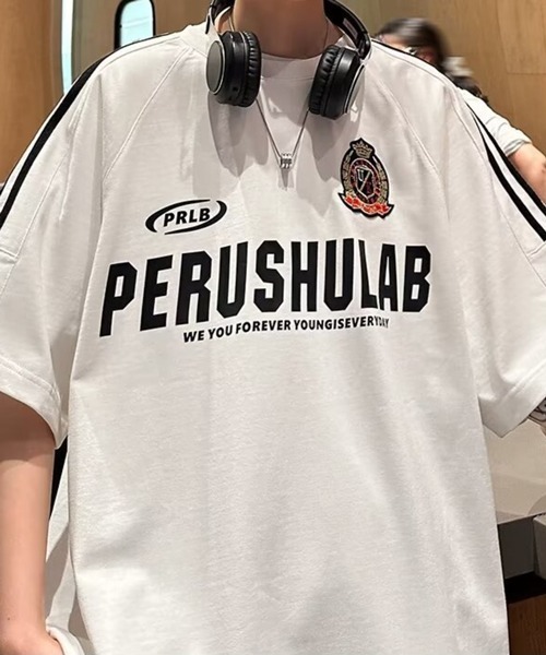 NOWLE(ノウル)の「【NOWLE】エンブレム ワッペン付き ライン柄 コットン ゲームシャツ(Tシャツ/カットソー・メンズ・ホワイト/ブラック/レッド・X-LARGE/LARGE/MEDIUM)」の14枚目の写真