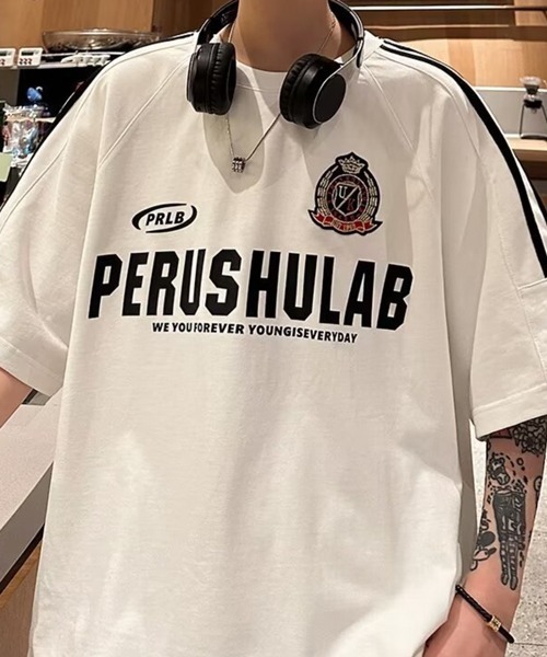 NOWLE(ノウル)の「【NOWLE】エンブレム ワッペン付き ライン柄 コットン ゲームシャツ(Tシャツ/カットソー・メンズ・ホワイト/ブラック/レッド・X-LARGE/LARGE/MEDIUM)」の17枚目の写真