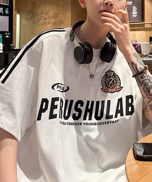 NOWLE(ノウル)の「【NOWLE】エンブレム ワッペン付き ライン柄 コットン ゲームシャツ(Tシャツ/カットソー・メンズ・ホワイト/ブラック/レッド・X-LARGE/LARGE/MEDIUM)」の18枚目の写真