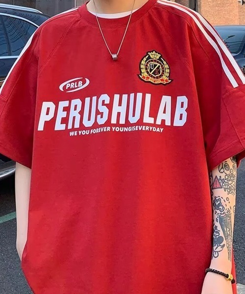 NOWLE(ノウル)の「【NOWLE】エンブレム ワッペン付き ライン柄 コットン ゲームシャツ(Tシャツ/カットソー・メンズ・ホワイト/ブラック/レッド・X-LARGE/LARGE/MEDIUM)」の19枚目の写真