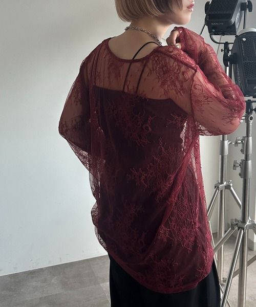 apres jour mignon（アプレジュールミニョン）の「レースBIGロンT【ZOZOTOWN限定アイテム】（Tシャツ/カットソー・レディース・オフホワイト/ボルドー/ブラック・フリー/X-LARGE）」の3枚目の写真