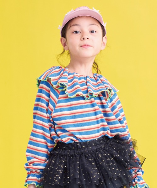 HOGAN RANCH WEAR（ホーガンランチウエア）の「パイルフリルカラーカットソー（Tシャツ/カットソー・キッズ・ミント/レッド/グリーン/ピンク/ライトブルー/オフホワイト・80/90/100/110/120/130/140/150）」の4枚目の写真