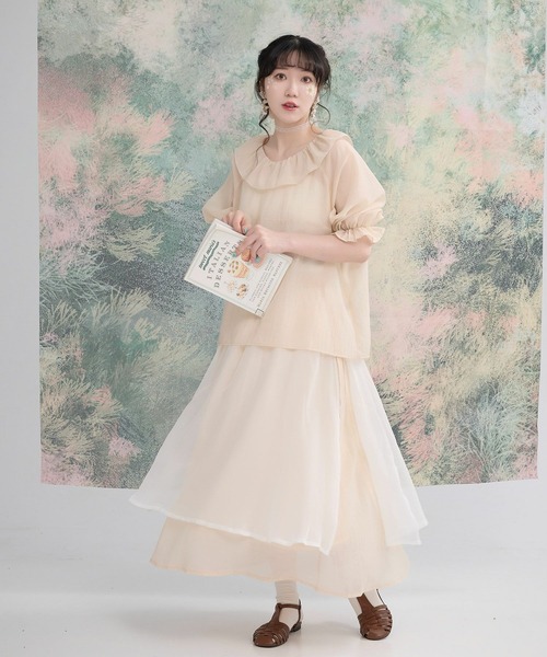 miolite(ミオライト)の「フリルカラー シアー ブラウス miolite(シャツ/ブラウス・レディース・ベージュ/グレー・M)」の18枚目の写真