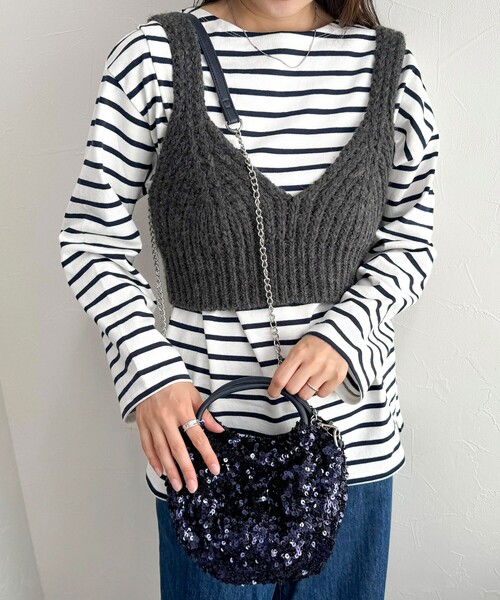 fredy emue（フレディエミュ）の「スパンコール丸手2WAYバッグ（ショルダーバッグ・レディース・ネイビー/ブラック・FREE）」の3枚目の写真