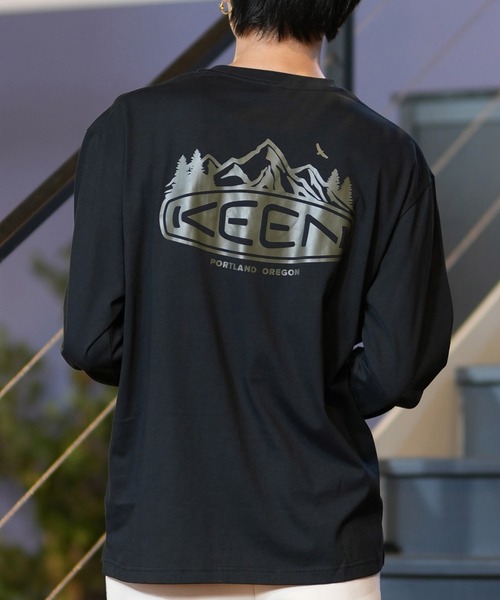 KEEN（キーン）の「KEEN/キーン 長袖 Tシャツ ロンT ポケT ポケット バックプリント ビッグシルエット 1029951/1028437/1028440/1031565（Tシャツ/カットソー・メンズ・ブラック/ホワイト/カーキ・M/L/XL）」の2枚目の写真