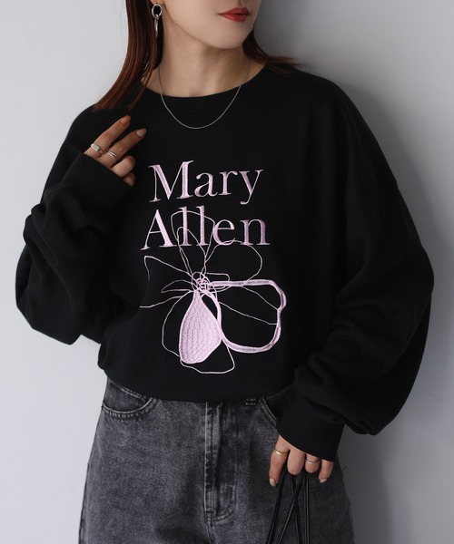 45R】45rpm コットン混 裏毛の刺繍スウェット 花柄 馬Tシャツ 0