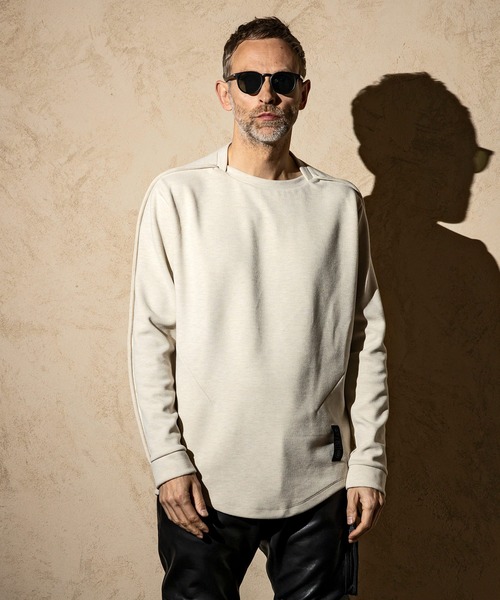 C DIEM(カルペディエム)の「C DIEM(カルペディエム)レザーパイピング ダンボールニット ロングスリーブカットソー ロングTシャツ(Tシャツ/カットソー・メンズ・ブラック/ベージュ/グレー・S/M/L/XL)」の16枚目の写真