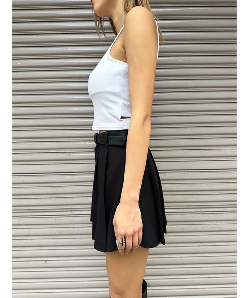 EGOIST（エゴイスト）の「フェイクレザーベルト付プリーツスカート（スカート・レディース・ブラック/マルチ/グレー・S/M）」の5枚目の写真