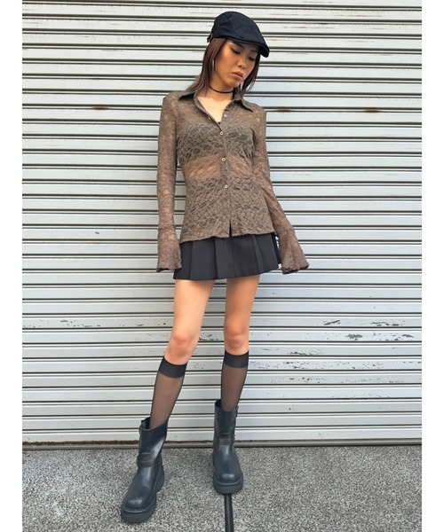 EGOIST（エゴイスト）の「フェイクレザーベルト付プリーツスカート（スカート・レディース・ブラック/マルチ/グレー・S/M）」の14枚目の写真