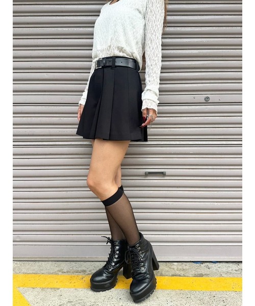 EGOIST（エゴイスト）の「フェイクレザーベルト付プリーツスカート（スカート・レディース・ブラック/マルチ/グレー・S/M）」の17枚目の写真