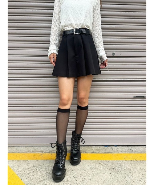EGOIST（エゴイスト）の「フェイクレザーベルト付プリーツスカート（スカート・レディース・ブラック/マルチ/グレー・S/M）」の18枚目の写真