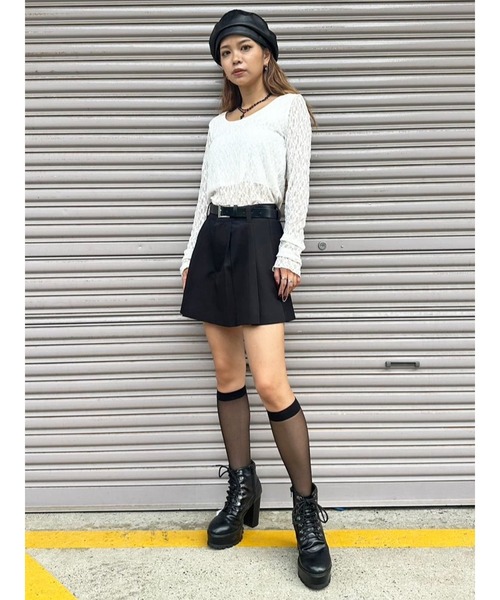 EGOIST（エゴイスト）の「フェイクレザーベルト付プリーツスカート（スカート・レディース・ブラック/マルチ/グレー・S/M）」の16枚目の写真