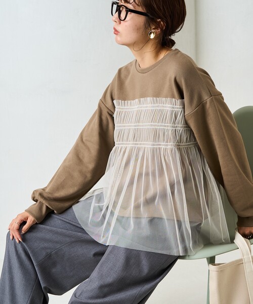 FREAK'S STORE(フリークスストア)の「限定展開 チュール ギャザー 重ね スウェット(スウェット・レディース・オフホワイト/ライトグレー/ブラック/チャコールグレー/ベージュ・フリ-)」の5枚目の写真