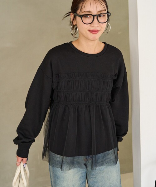 FREAK'S STORE(フリークスストア)の「限定展開 チュール ギャザー 重ね スウェット(スウェット・レディース・オフホワイト/ライトグレー/ブラック/チャコールグレー/ベージュ・フリ-)」の3枚目の写真