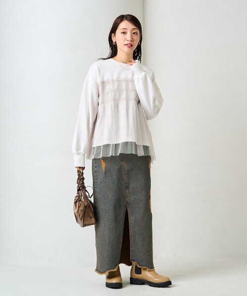 FREAK'S STORE(フリークスストア)の「限定展開 チュール ギャザー 重ね スウェット(スウェット・レディース・オフホワイト/ライトグレー/ブラック/チャコールグレー/ベージュ・フリ-)」の6枚目の写真