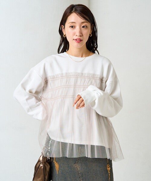 FREAK'S STORE(フリークスストア)の「限定展開 チュール ギャザー 重ね スウェット(スウェット・レディース・オフホワイト/ライトグレー/ブラック/チャコールグレー/ベージュ・フリ-)」の7枚目の写真