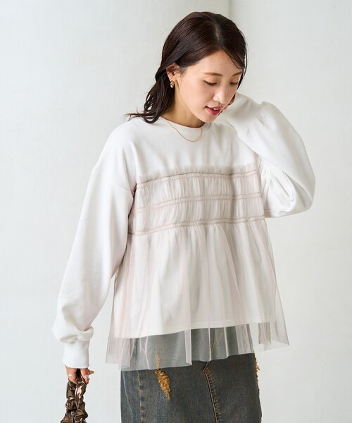 FREAK'S STORE(フリークスストア)の「限定展開 チュール ギャザー 重ね スウェット(スウェット・レディース・オフホワイト/ライトグレー/ブラック/チャコールグレー/ベージュ・フリ-)」の10枚目の写真