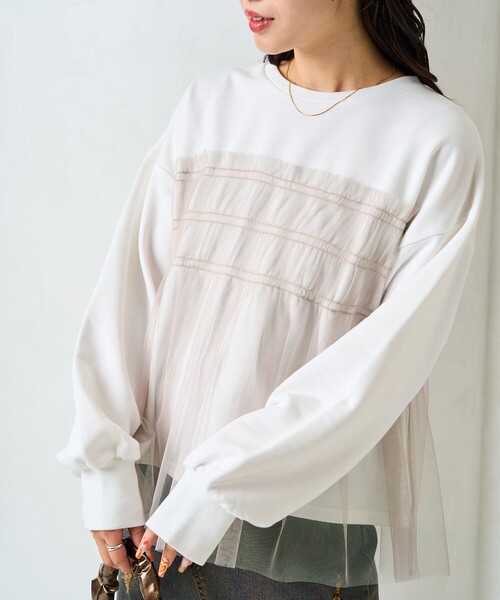 FREAK'S STORE(フリークスストア)の「限定展開 チュール ギャザー 重ね スウェット(スウェット・レディース・オフホワイト/ライトグレー/ブラック/チャコールグレー/ベージュ・フリ-)」の11枚目の写真