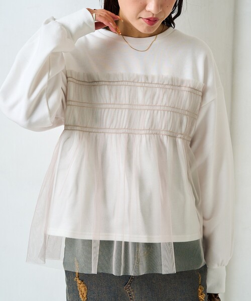 FREAK'S STORE(フリークスストア)の「限定展開 チュール ギャザー 重ね スウェット(スウェット・レディース・オフホワイト/ライトグレー/ブラック/チャコールグレー/ベージュ・フリ-)」の12枚目の写真