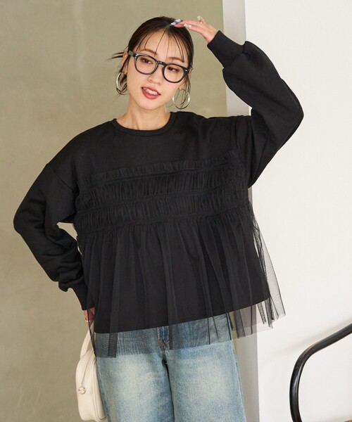 FREAK'S STORE(フリークスストア)の「限定展開 チュール ギャザー 重ね スウェット(スウェット・レディース・オフホワイト/ライトグレー/ブラック/チャコールグレー/ベージュ・フリ-)」の21枚目の写真