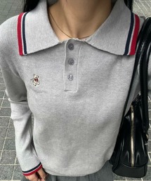 clear | ベア刺繍入り長袖ポロニット [カジュアル 着回し力抜群 スクールライク]≪再入荷≫(ニット/セーター)