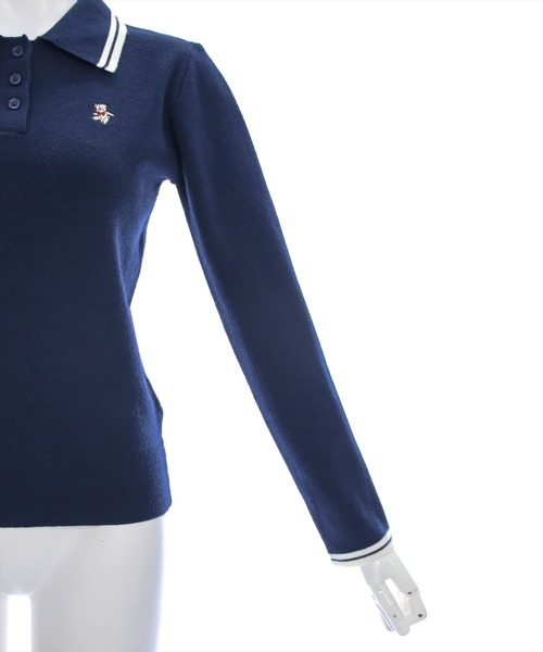 clear（クリア）の「ベア刺繍入り長袖ポロニット [カジュアル 着回し力抜群 スクールライク]≪再入荷≫（ニット/セーター・レディース・アイボリー/グレー/ネイビー・F）」の5枚目の写真