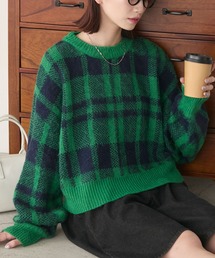 ニット/セーター（グリーン・カーキ/緑色系・チェック柄