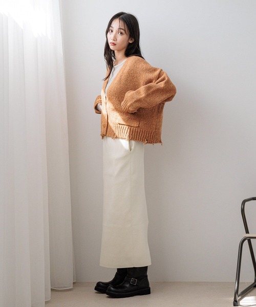 LOWRYS FARM（ローリーズファーム）の「ＭＩＸクラッシュショートカーディガン 148527（カーディガン/ボレロ・レディース・アイボリー/オレンジ/チャコールグレー・FREE）」の5枚目の写真