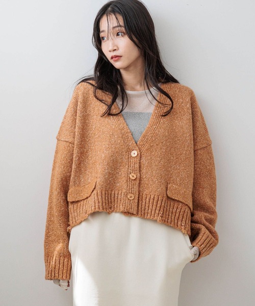 LOWRYS FARM（ローリーズファーム）の「ＭＩＸクラッシュショートカーディガン 148527（カーディガン/ボレロ・レディース・アイボリー/オレンジ/チャコールグレー・FREE）」の7枚目の写真